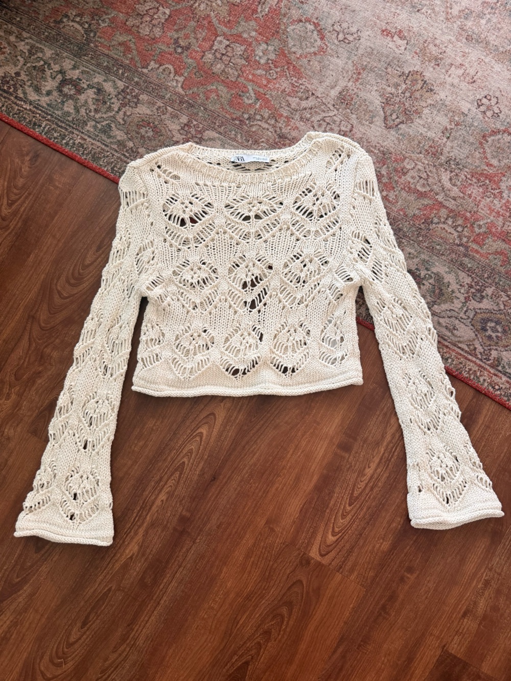 Zara Cream Openwork Crochet Top